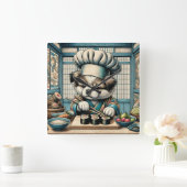 愛らしい寿司職人パピー スクエア壁時計 (ホーム)