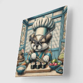 愛らしい寿司職人パピー スクエア壁時計 (傾斜)