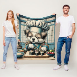 愛らしい寿司職人パピー フリースブランケット