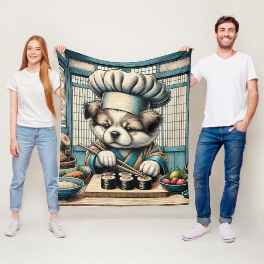 愛らしい寿司職人パピー フリースブランケット (インサイチュ)