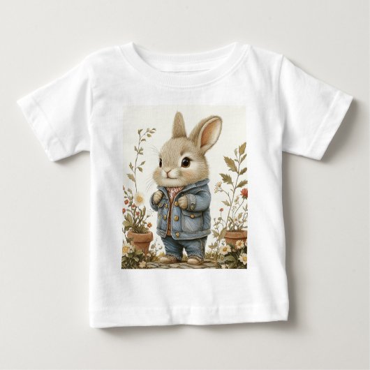 愛らしい小さなエルマーザ・ウサギ ベビーTシャツ (正面)