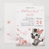 愛らしい小さなシマウマの赤ちゃんの誕生日 招待状 (正面/裏面)