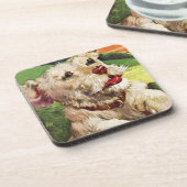 愛らしい小さなテリア犬イラストレーション コースター (左側)