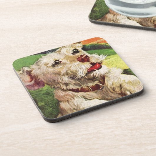 愛らしい小さなテリア犬イラストレーション コースター (左側)