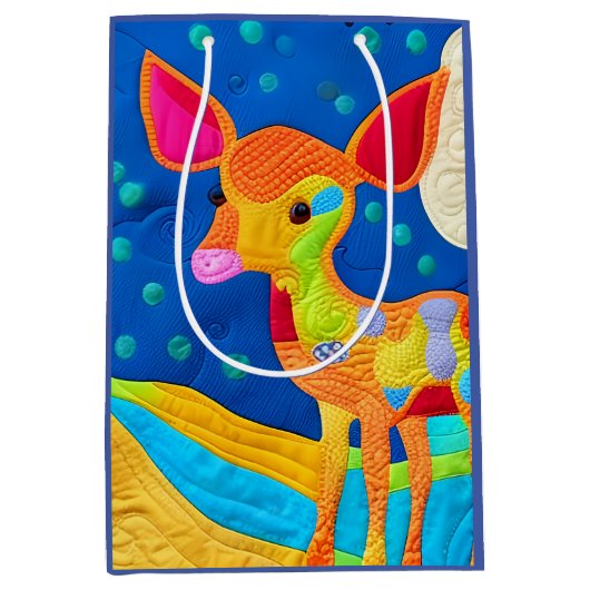 愛らしい小さなベビー鹿 – キルト様デザイン ミディアムペーパーバッグ (正面)