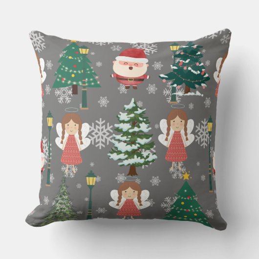 愛らしい小さな女の子とサンタクロースlレッドクリスマス クッション (正面)