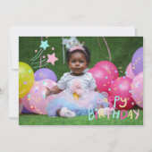 愛らしい小さな女の子のフォトフラット誕生日カード サンキューカード (正面)