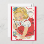 愛らしい小さな女の子絵画のバレンタインデー ポストカード (正面/裏面)