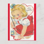 愛らしい小さな女の子絵画のバレンタインデー ポストカード (正面)