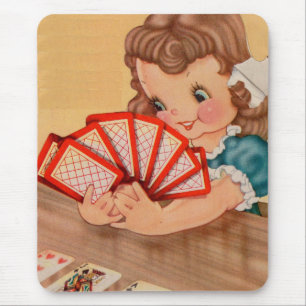 愛らしい小さな女の子遊のカード マウスパッド