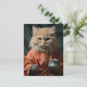 愛らしい小さな子猫とコーヒー ポストカード (スタンド正面)