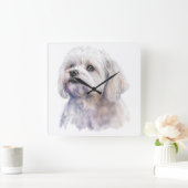 愛らしい小さな白いマルチーズ子犬 スクエア壁時計 (ホーム)
