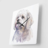 愛らしい小さな白いマルチーズ子犬 スクエア壁時計 (傾斜)
