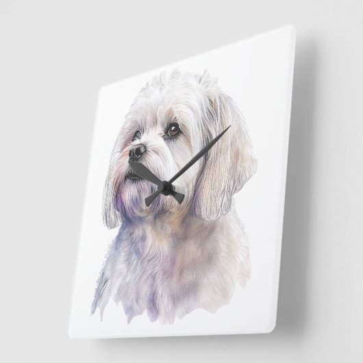 愛らしい小さな白いマルチーズ子犬 スクエア壁時計 (傾斜)