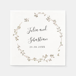 愛らしい小さな緑葉の結婚モノグラム スタンダードカクテルナプキン