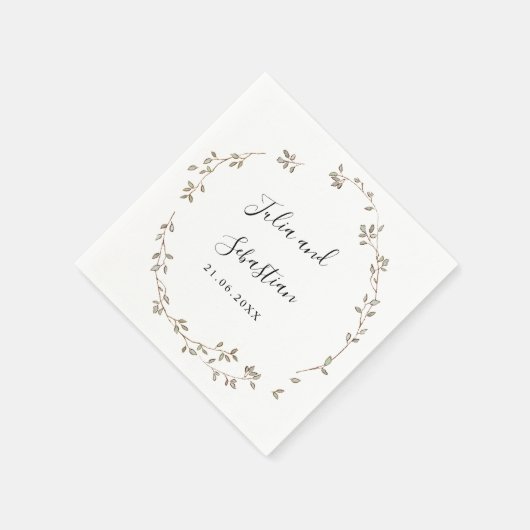 愛らしい小さな緑葉の結婚モノグラム スタンダードカクテルナプキン (角)