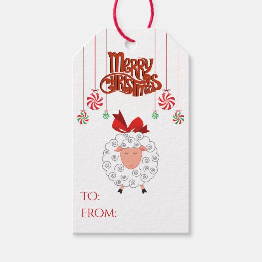 愛らしい小さな羊のメリークリスマス ギフトタグ (正面)