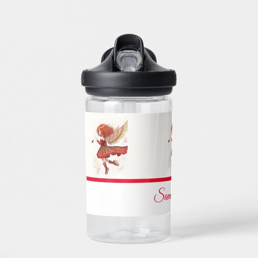 愛らしい小さな赤い妖精金ゴールドウィングスファンタジーアート ウォーターボトル (正面)
