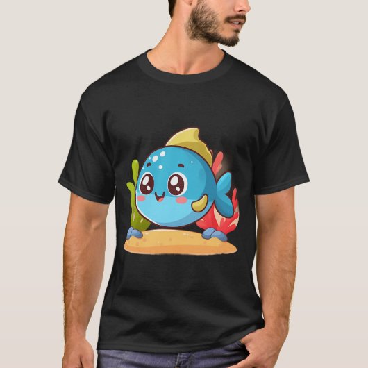 愛らしい小さな青い魚 Tシャツ (正面)