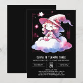 愛らしい小さな魔法使いの誕生日 招待状 (正面/裏面)