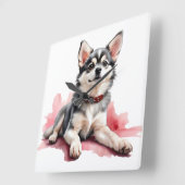 愛らしい小さなKLEE KAI子犬 スクエア壁時計 (傾斜)