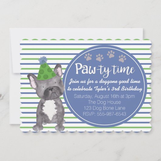 愛らしい少年の犬の子犬の誕生日招待状 招待状 (正面)