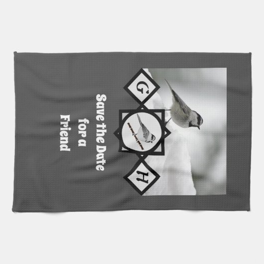 愛らしい山の《鳥》アメリカゴガラモノグラム写真 キッチンタオル (横)