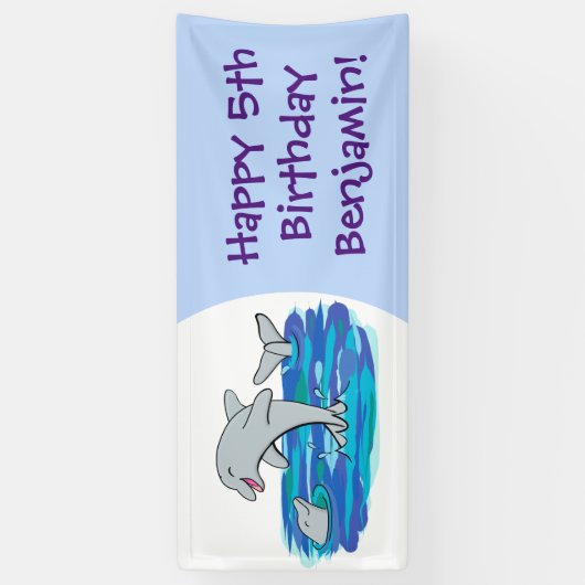 愛らしい幸せなイルカのパーソナライズされた誕生日 横断幕 (縦)
