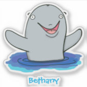 愛らしい幸せなイルカの漫画イラスト シール (正面)