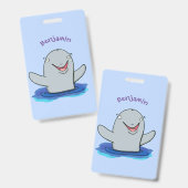 愛らしい幸せなイルカの漫画イラスト バッジ (正面＆裏面)