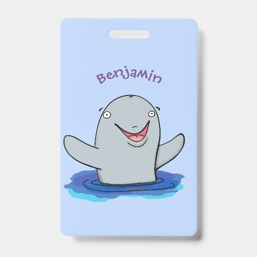 愛らしい幸せなイルカの漫画イラスト バッジ (正面)