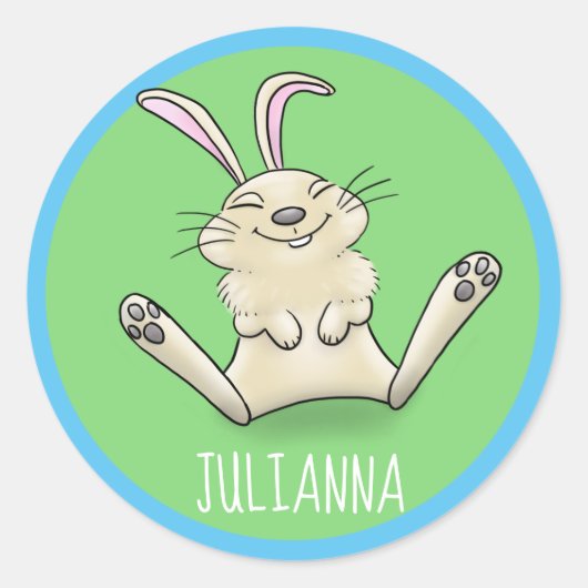 愛らしい幸せな笑顔のベビーウサギの漫画 ラウンドシール (正面)