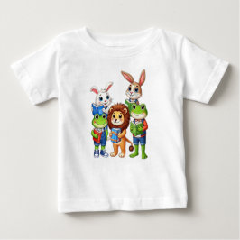愛らしい幼児：ブックワームのための本を持つ動物 ベビーTシャツ