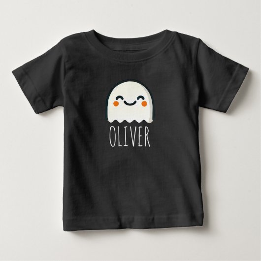 愛らしい幽霊をテーマパーソナライズされたにした ベビーTシャツ (正面)