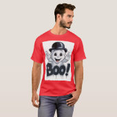 愛らしい幽霊ボウリングをする人、 クリケットの投手ハットと'BOO!' グラフィティ Tシャツ (正面フル)