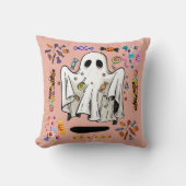 愛らしい幽霊&ハロウィーンキャンディオレンジハロウィーン クッション (正面)