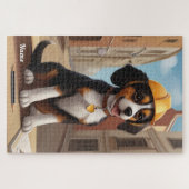 愛らしい建築ワーカードッグかわいい子犬アート ジグソーパズル (横)