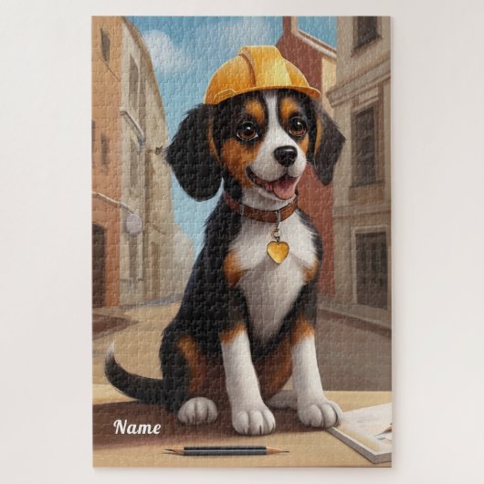 愛らしい建築ワーカードッグかわいい子犬アート ジグソーパズル (縦)