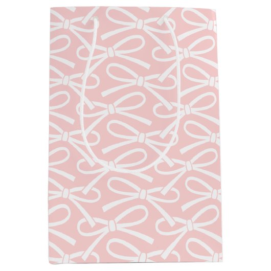 愛らしい弓ピンク白パターン中抱き枕 ミディアムペーパーバッグ (正面)