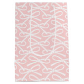 愛らしい弓ピンク白パターン中抱き枕 ミディアムペーパーバッグ (裏面)