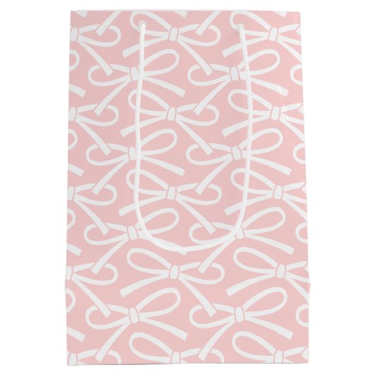 愛らしい弓ピンク白パターン中抱き枕 ミディアムペーパーバッグ (裏面)