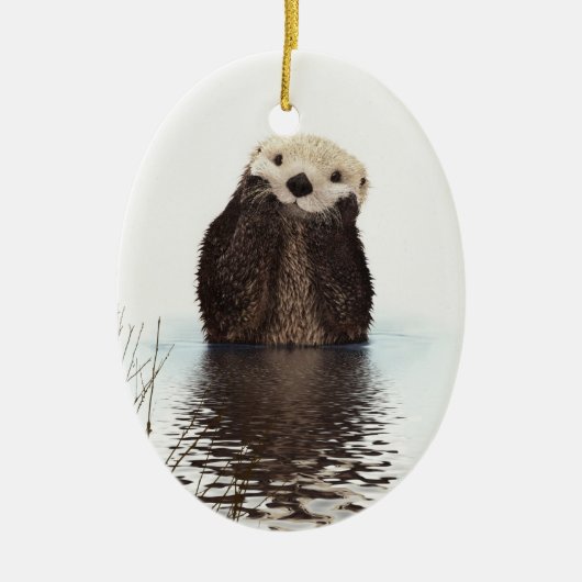 愛らしい微笑みを浮かべる湖 セラミックオーナメント (正面)