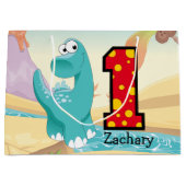 愛らしい恐竜の第1誕生会のカスタム ラージペーパーバッグ (正面)