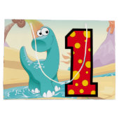 愛らしい恐竜の第1誕生会のカスタム ラージペーパーバッグ (裏面)