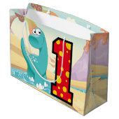 愛らしい恐竜の第1誕生会のカスタム ラージペーパーバッグ (裏面アングル)