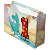 愛らしい恐竜の第1誕生会のカスタム ラージペーパーバッグ (正面アングル)