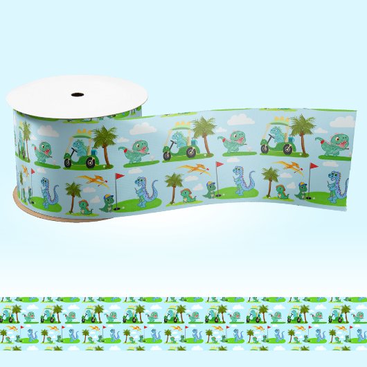 愛らしい恐竜ゴルフキッズパターン サテンリボン