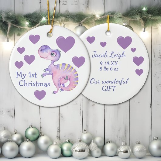 愛らしい恐竜ベビー初めてのクリスマス セラミックオーナメント