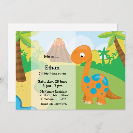 愛らしい恐竜 招待状 (正面/裏面)