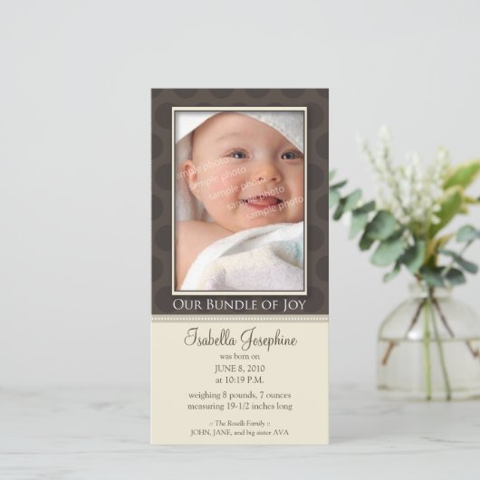 愛らしい愛のバンドル誕生のお知らせ：: taupe 案内状 (スタンド正面)